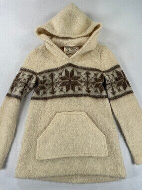 Vintage Hilda Ltd Wool Hoodie Snowflake Nordic Natural Cream Size Medium 80s